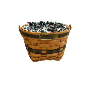 1994 Longaberger Christmas Jingle Bell Basket w/Liner & Protector Green Trim